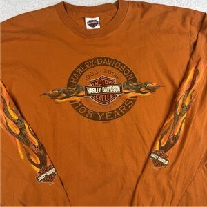 Harley Davidson T Shirt 2XL Orange Flames Palm Beach Long Sleeve Y2K Vtg